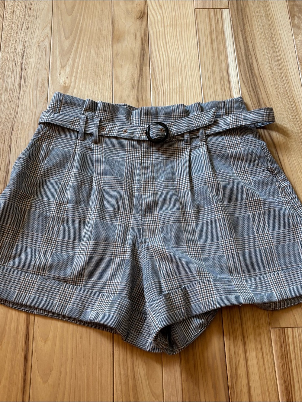 Abercrombie & Fitch Plaid High Waisted Belted Shorts